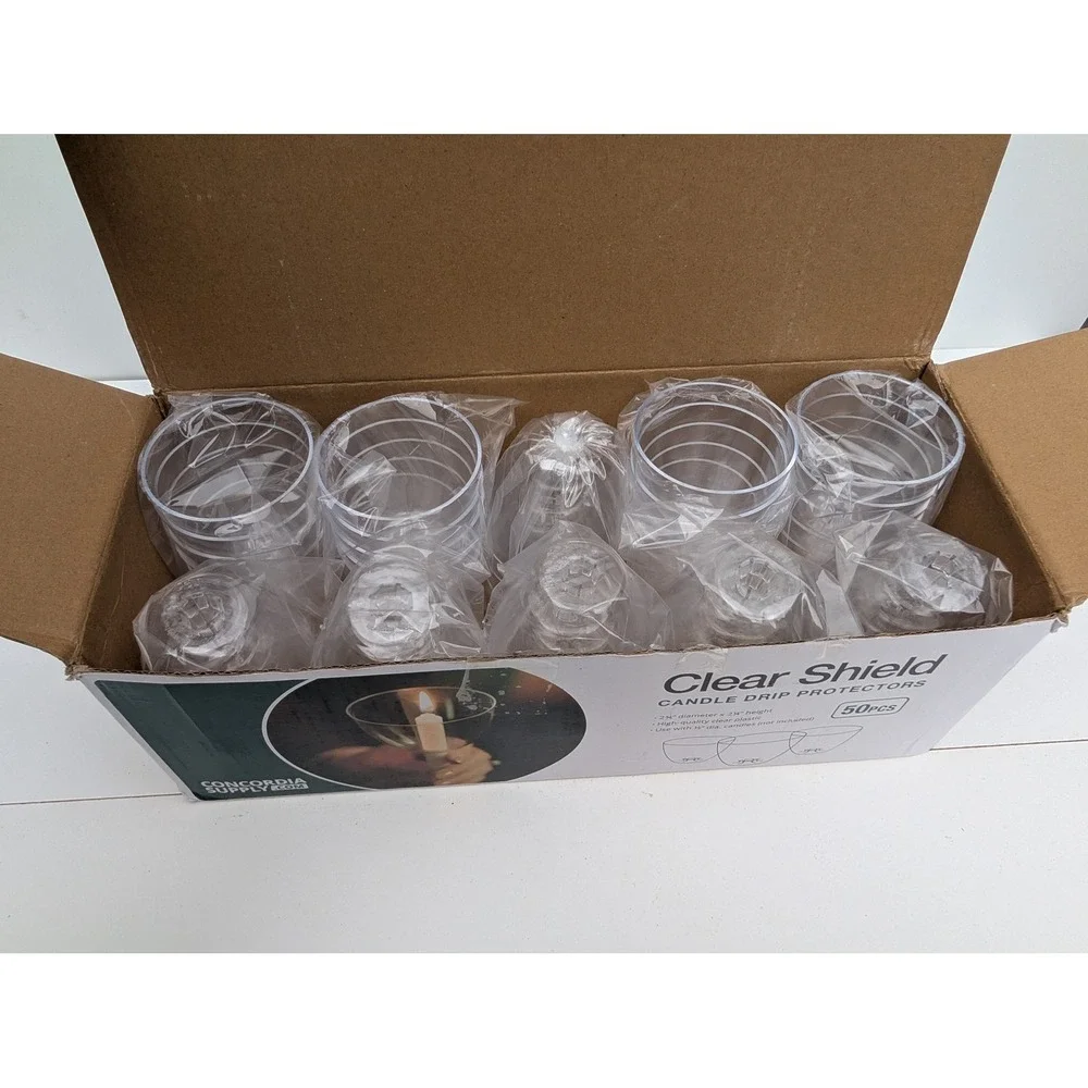 Concordia Supply Clear Shield Candle Drip Protectors 50pcs Clear Plastic 1/2in